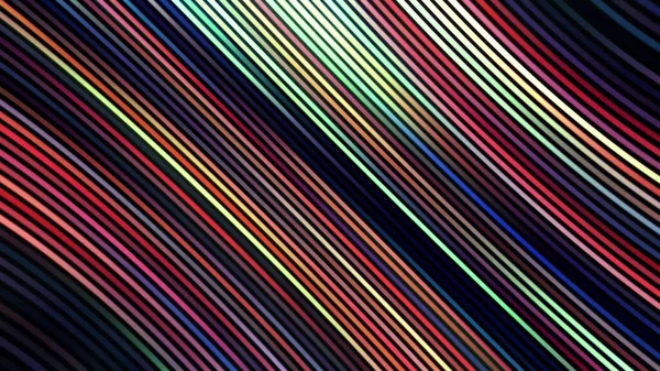 Bending narrow lines of different colors and light glow. Motion. Curving stripes, view inside of space body with curved time and space. — Stockfoto