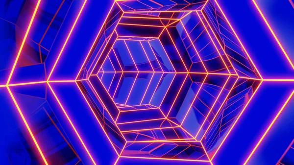 A tunnel in abstraction.Design. tunnel in purple color in 3d format made as a background. — 图库照片