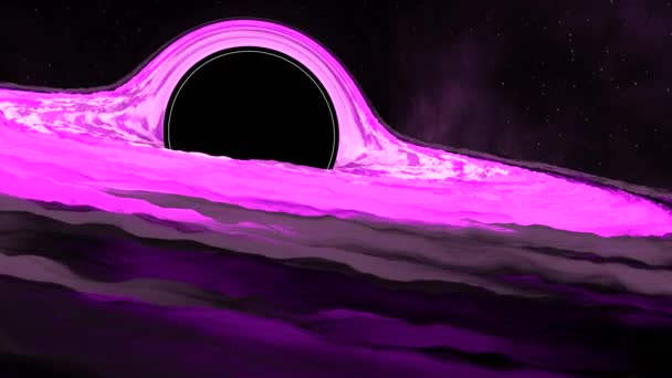 A massive black hole in space with surrounding stars being sucked in by gravitational pull. Design. Pink and black outer space black hole visualization. — Vídeos de Stock