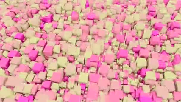 Ondas pulsantes abstractas de suaves rectángulos 3D de color rosa y beige. Diseño. Moviéndose hacia arriba y hacia abajo torres, bucle sin costuras. — Vídeos de Stock