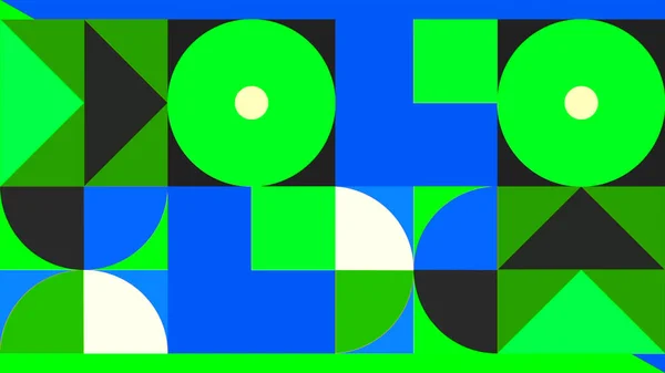Contraendo sfondo suprematismo con cerchi colorati in movimento, triangoli e quadrati. Mozione. Forme geometriche piatte colorate. — Foto Stock