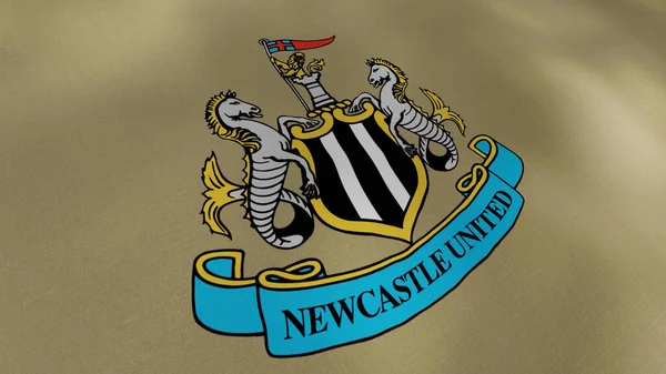 Newcastle United Football Club flag waving cloth, seamless loop. Motion. Colorful abstract flag with the emblem of an english football club. — Stock Photo, Image