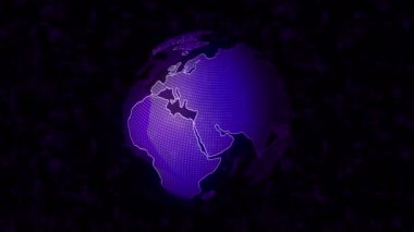 Şekillendirilmiş Dünya siyah bir zemin üzerinde dönüyor, pürüzsüz bir döngü. Hareket. Dış uzayda dönen saydam gezegenin hologramı.