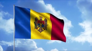 Ülkelerin güzel bayrakları rüzgarda dalgalanıyor. Hareket. Arkadaki gökyüzünde bayrak direği yükseliyor. Slovenya bayrağının 3D animasyonu