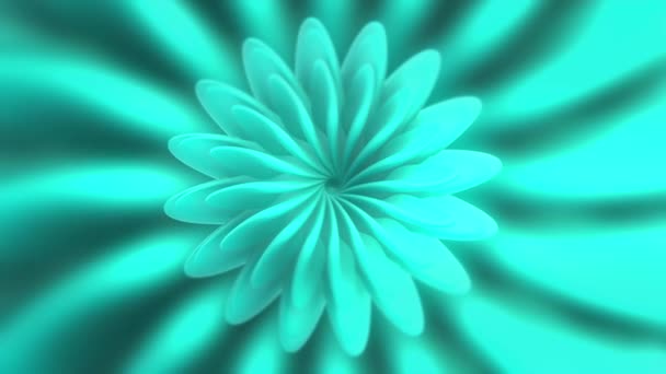 Rotierendes Blumenmuster. Bewegung. Schöne 3D-Blume dreht sich und verändert die Größe. Zentralisierte hypnotische Blume dreht sich auf farbigem Hintergrund — Stockvideo