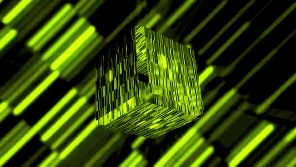 Heldere groene abstractie. Beweging. Een vierkant in een groene schaduw in verschillende kleuren stijgt en verdeelt en terug. — Stockvideo
