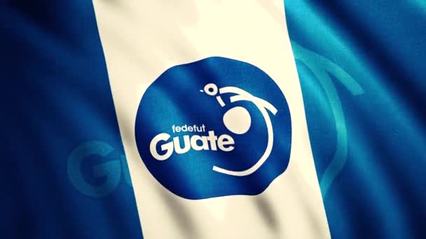 Flagge des guatemaltekischen Fußballverbandes schwenkend, nahtlose Schleife. Bewegung. Nahaufnahme eines abstrakten Fahnentüchers, Konzept des Sports. Nur für redaktionelle Zwecke. — Stockvideo