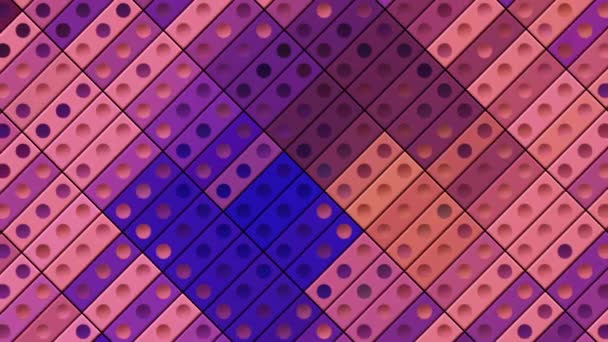 Animation background with glowing mosaic tiles. Motion. Moving dance floor with transforming squares and circles with shining light, seamless loop. — Stock Video