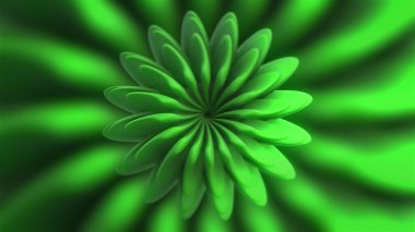 Merkezde dönen güzel 3D çiçek. Hareket. Dönen ve taç yapraklarını değiştiren 3 boyutlu bir çiçek. Hipnotik çiçek ve değişen taç yaprakları.