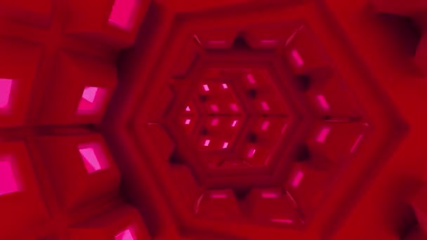 3D loop animation med hexagon form tunnel eller sci-fi korridor. Design. Futuristisk interiör med neonljus och dynamisk flygning genom tunneln. — Stockvideo
