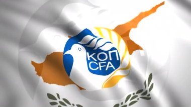 Futbol kulübü amblemi olan ülkelerin bayrakları. Hareket. Üzerinde futbol kulübü logosu olan 3 boyutlu tuval. Kıbrıs ulusal futbol takımının amblemi