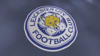 Futbol kulübü amblemi olan ülkelerin bayrakları. Hareket. Üzerinde futbol kulübü logosu olan 3 boyutlu tuval. Leicester Futbol Kulübü Amblemi