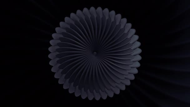 Hypnotický efekt s květinou pohybující se na černém pozadí. Pohyb. Psychedelická optická iluze, bezešvé rotační lopatky. — Stock video