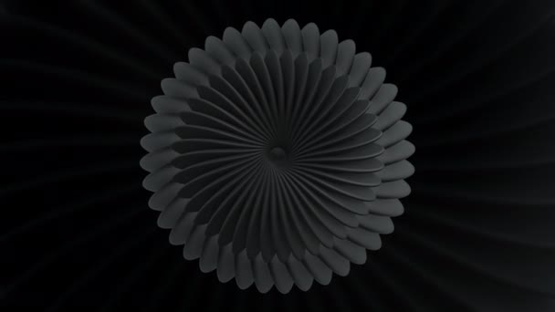 Hypnotický efekt s květinou pohybující se na černém pozadí. Pohyb. Psychedelická optická iluze, bezešvé rotační lopatky. — Stock video