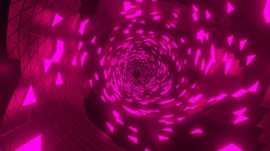 İçinde detaylar olan üç boyutlu bir tünel. Tasarım. Renkli sütunlar tünel oluşturuyor. Siyah arkaplanda kristal veya sütun tüneli