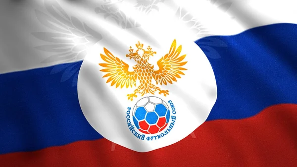 União de futebol russo abstrato acenando bandeira tricolor, loop sem costura. Moção. Duplo dourado - águia encabeçada e uma bola. Apenas para uso editorial. — Fotografia de Stock