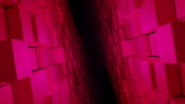 Parlak doymuş bir tünel. Tasarım. Aşağıdan yukarıya hareket eden boş bir tünel. İçi karanlık, kenarları kırmızı..