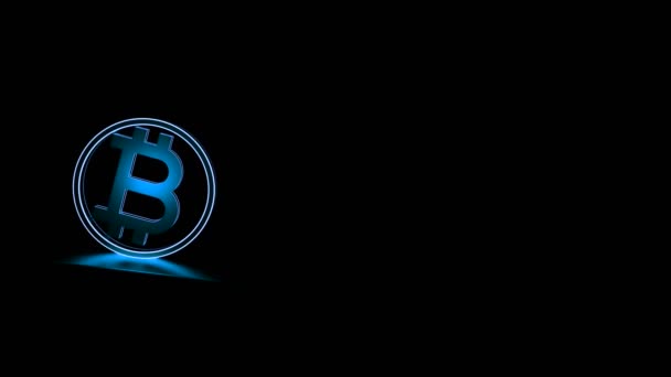 Svart bakgrund med fallande bokar B. Design. En abstraktion där en blå bokstav B görs i en vit cirkel, som faller och börjar rulla. — Stockvideo