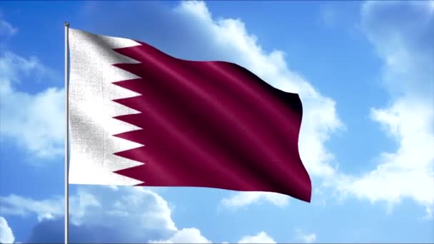 Bandiera del Qatar sullo sfondo di nuvole che galleggiano sul cielo blu. Mozione. Astratto vinoso Qatar bandiera, anello senza soluzione di continuità. — Video Stock