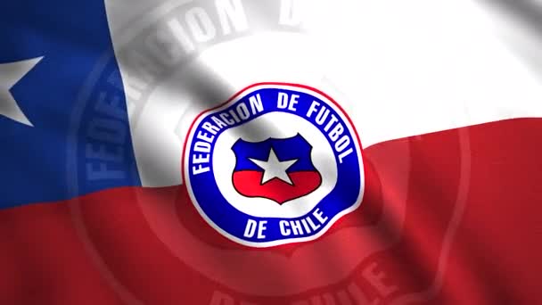 Beautiful bright developing flag of the football team Federation de futbol de Chile . Motion. The flag of the football team is red, white and blue with a star in the center.For editorial use only — Stock Video