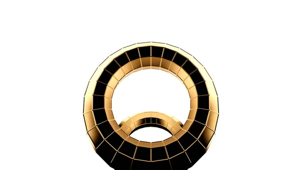 Scorrendo anelli di metallo dorato della stessa dimensione su uno sfondo bianco. Progettazione. Tunnel di forma rotonda tecnologica, anello senza cuciture. — Foto Stock