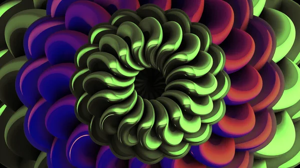 Modèle 3D de fleur en mouvement avec effet hypnotique. Motion. Modèle de fleur 3d hypnotique avec des pétales changeants. Belle fleur 3d se déplace et flotte — Photo