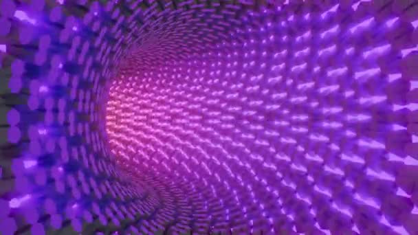 네온 점 이 있는 곡선 터널을 움직여요. 디자인. 다양 한 색깔의 변화가 있는 화려 한 터널. 터널이 바뀌고 색 이변하다 — 비디오