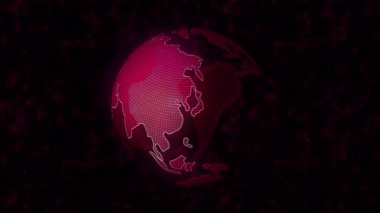 Dünya gezegeninin renkli hologramı. Hareket. Siyah arkaplandaki pikselli gezegenin sanal hologramı. Siber uzayda dönen dünyanın modeli