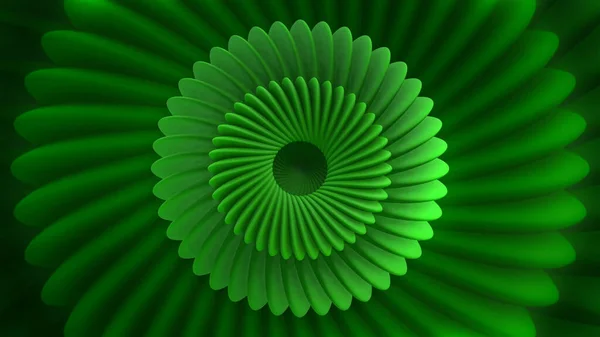 Green bright abstraction. Motion. A flower-like spiral that spins and changes scale — Fotografia de Stock