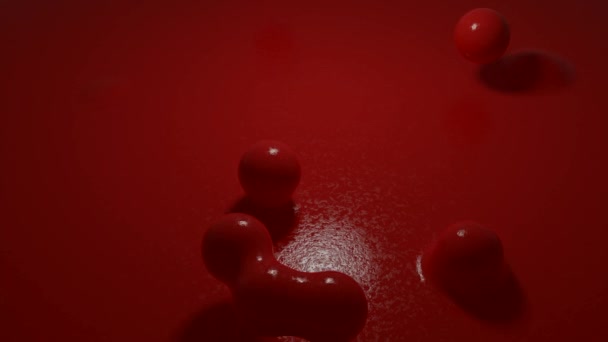 Animación en bucle 3D con hermosas pequeñas esferas volando desde la pintura líquida y cayendo dentro. Diseño. Saltando bolas de colores en textura líquida. — Vídeo de stock