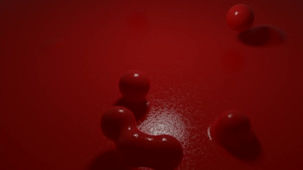 Animazione in loop 3D con belle piccole sfere che volano dalla vernice liquida e cadono all'interno. Progettazione. Salto palline colorate in consistenza liquida. — Video Stock