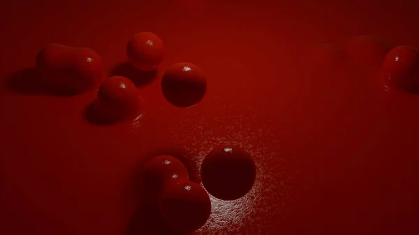 Animation en boucle 3D avec de belles petites sphères s'élevant de la peinture liquide et tombant à l'intérieur. Design. Boules colorées sautantes en texture liquide. — Photo