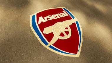 Üzerinde futbol kulübü logosu olan bayrak sallıyor. Hareket. Futbol aletleri ve taraftarlar için takım bayrakları. Portekiz bayrağı ve futbol kulübü şampiyonluğu için