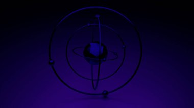 Mor soyutlama. Tasarım. Güneş sisteminin bir modeli gibi parıldayan parlak bir daire..