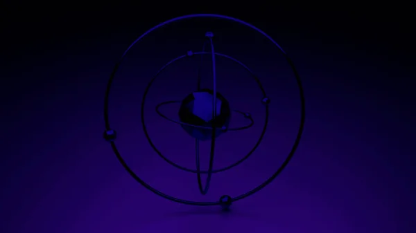 Lila Abstraktion. Design. Ein heller Kreis, der wie ein Modell des Sonnensystems schimmert. — Stockfoto