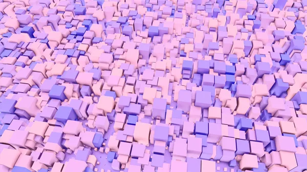 Achtergrond van vele pulserende 3D blokjes. Ontwerp. Kleurrijke 3D blokjes van verschillende grootte pulseren op het oppervlak. Veel kleurrijke pleinen pulseren op het oppervlak — Stockfoto