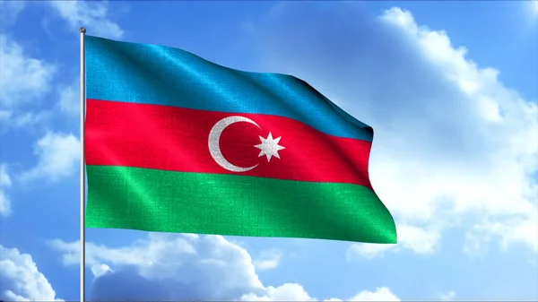 Vlastenecké vlajky země se třepotají ve větru. Pohyb. Vlajka na vlajkovém stožáru vlaje na pozadí oblohy a pohybujících se mraků. 3D vlajka Ázerbájdžánu — Stock fotografie