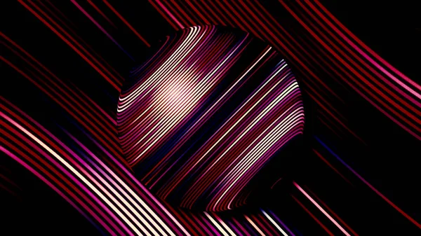 Abstrakt planet i yttre rymden i rosa färger, sömlös loop. Rörelse. Snurrande sfär med glödande ränder. — Stockfoto