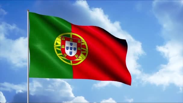 Bandera de Portugal en movimiento ondeando en la brisa ligera. Moción. Olas de viento balanceo bandera de Portugal, concepto de política. — Vídeos de Stock
