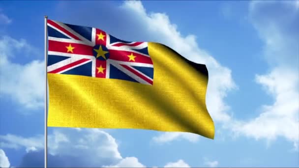 Bandiera Niue sventola dolcemente nel vento, anello senza soluzione di continuità. Mozione. Union Jack nell'angolo in alto a sinistra con una stella al centro su uno sfondo giallo. — Video Stock