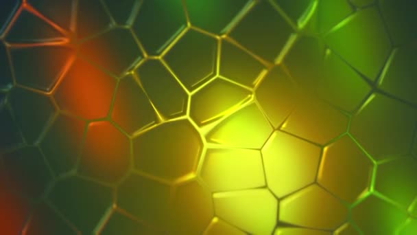 Futuristiska abstrakta sexkantiga rutnät bakgrund, färgglada roterande yta. Rörelse. Hexagon cell struktur, begreppet biologi. — Stockvideo