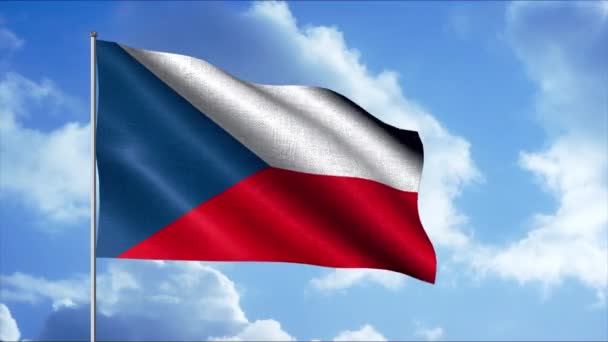 Bandera de la República Checa. con las nubes fluyendo en el fondo. Moción. Realista hermosa ondeando paño de bandera. — Vídeos de Stock