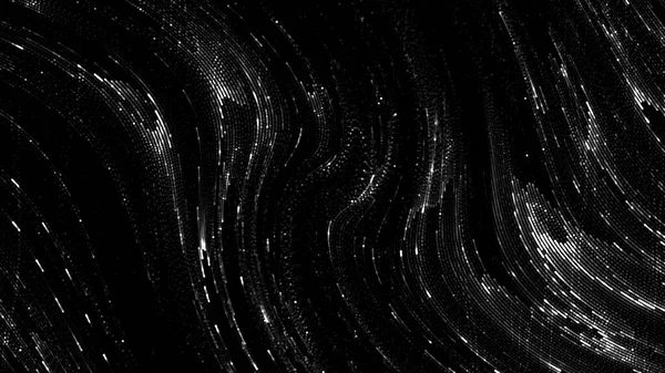 Dunkel monochrom. Bewegung. Ein schwarzer Hintergrund, auf dem weiße helle Linien über die Filmstreifen schweben. — Stockfoto