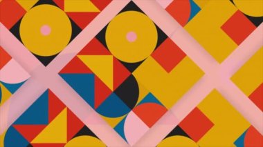 Soyut zıt renkli geometrik şekiller hareket halinde, kusursuz döngü. Hareket. Üstünlük sanatı anlayışı.