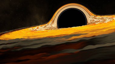 Kara deliğin etrafındaki uzayın 3 boyutlu animasyonu. Tasarım. Kara deliğin etrafında nebula ve parıltı. Uzayda kara delik