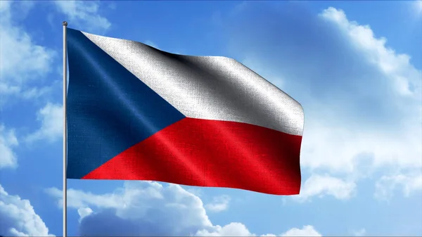 체코의 국기. 뒤로 흐르는 구름으 로 맹세하며. 움직임. 현실적으로 아름답게 흔들고 있는 깃발 천. — 스톡 사진