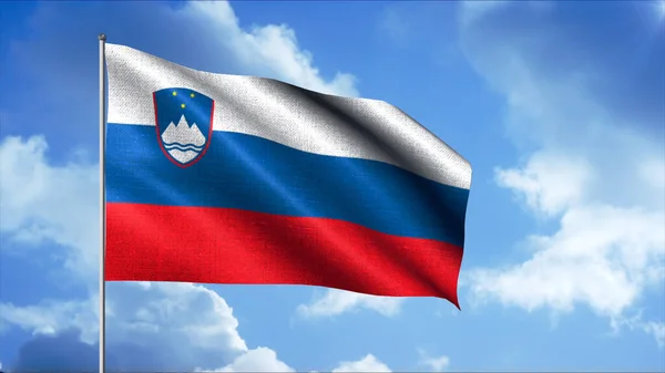 Beautiful flags of countries are fluttering in wind. Motion. Flag on flagpole rises on background sky. 3D animation of Slovenian flag — Stock Photo, Image