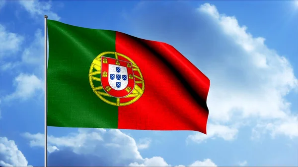 Portugal flag in motion fluttering in light breeze. Motion. Wind waves sway Portugal flag, concept of politics. — Stock Photo, Image