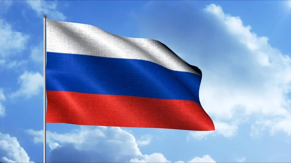 Flags of countries of world are flying in sky. Motion. Beautiful flag of country is moving on flagpole in wind. Beautiful 3d flag of Russia — Stock Photo, Image