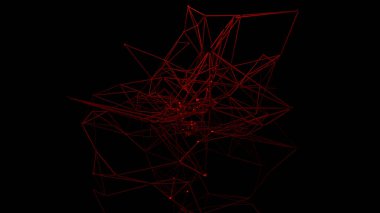Siyah arka plan. Tasarım. Çok ince kırmızı neon ışınları görünür ve birbirleriyle güzel etkileşim kurarak çizimler yaparlar.